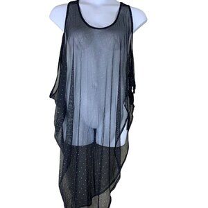 TS Taking Shape Sz 12 Tank Top Sheer Black Silver Polka Dot Relaxed Fit Side Tie